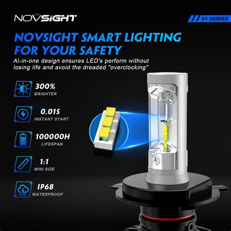 Novsight Pair H Led Headlight Bulbs Kit High Low Beam W Lm