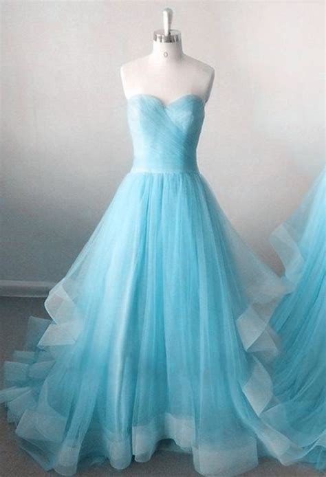 Strapless Party Dress Ice Blue Prom Dress Tulle Sweetheart Evening