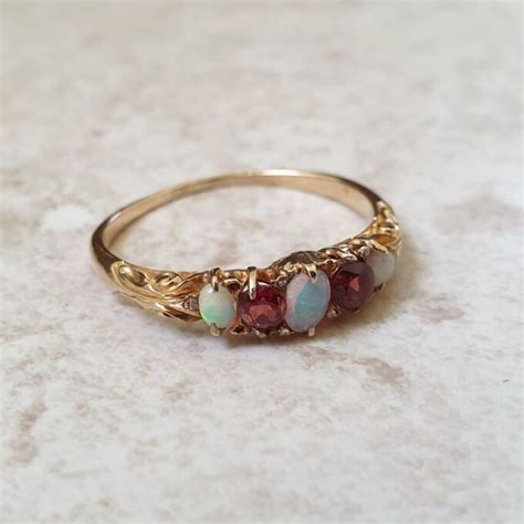 Opal And Garnet Ring In Ct Gold Gems Afire Vintage Jewellery Uk