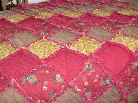 Fun Flannel Rag Quilt In Hues Of Red Tan And Yellow Etsy