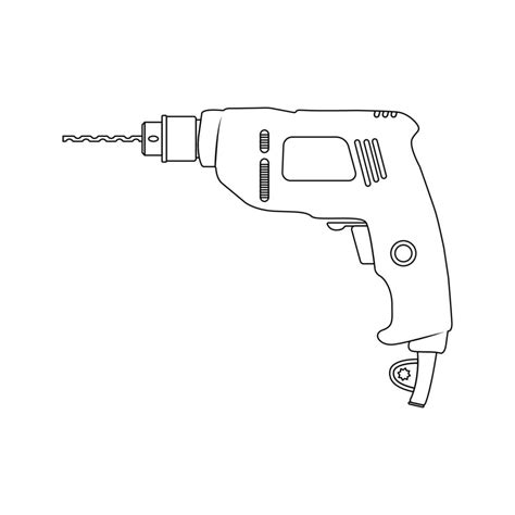 Hand Drill Outline Icon Illustration On Isolated White Background