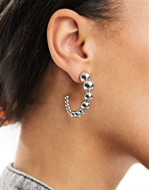 Designb London Ball Half Hoop Earrings In Silver Asos