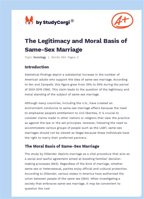 The Legitimacy And Moral Basis Of Same Sex Marriage Free Essay Example