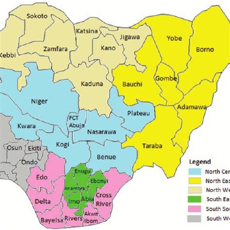 Map of Nigeria showing the 36 states and Federal Capital Territory ...