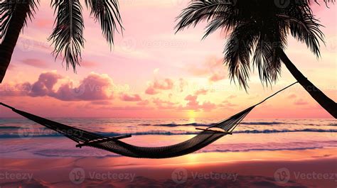 Ai Generated Hammock Hanging Between Palm Trees On Beach Generative Ai