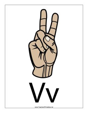 This Printable Features A Sign Language Letter V With A Label Free To