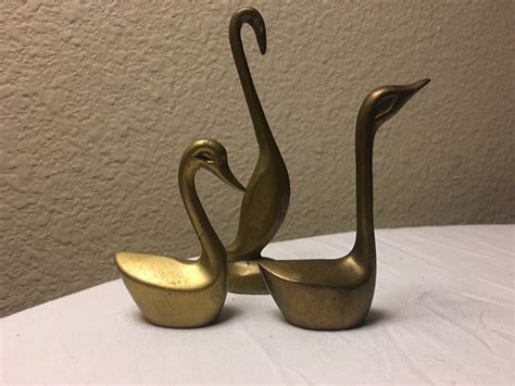 Trio Of Vintage Brass Swans Made In India Etsy New Zealand