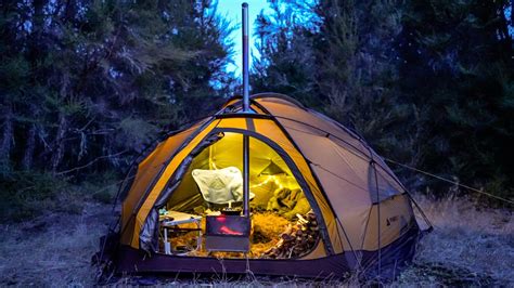 Cozy Hot Tent Camping On Freezing Winter Night Youtube