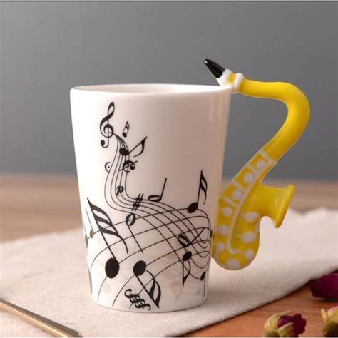 Music Themed Mugcup With Saxophone Handle Music Bumblebees