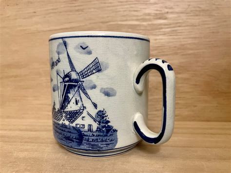 Vintage Hand Painted Delft Blue Windmill Mug Etsy