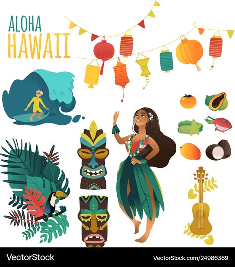 Hawaiian culture traditional symbols in flat Vector Image