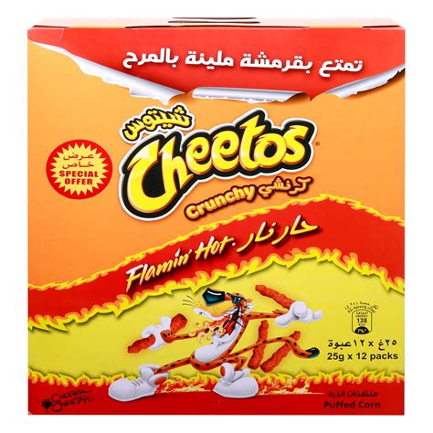 Cheetos Crunchy Flamin Hot Puffed Corn 12 X 25 G Online At Best Price Lulu UAE