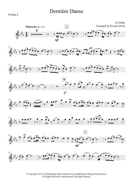 Derniere Danse Arr Kovats Istvan By Indila Sheet Music For String