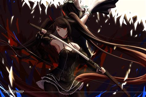 4k Katana Sword Anime Girls Red Eyes Anime Fantasy Girl Pixiv