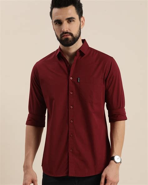 Buy Mens Maroon Cotton Shirt Online At Bewakoof