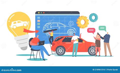 Characters Prototyping Car Engineer Designer Perform Automobile