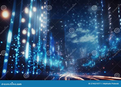 View of the Night City in Blue Tones. Synthwave Concept Stock ...