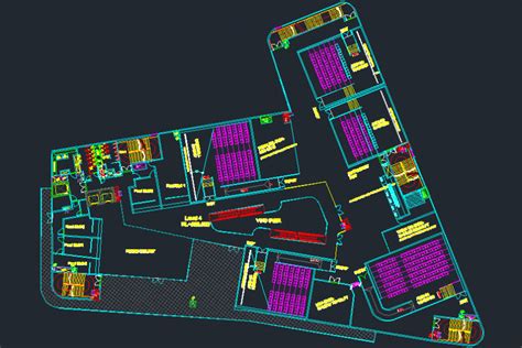 Multiplex Theater With Four Screens Distribution Plan Cad Drawing Details Dwg File Cadbull