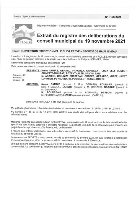 Calam O Crolles Deliberation Subvention Exceptionnelle