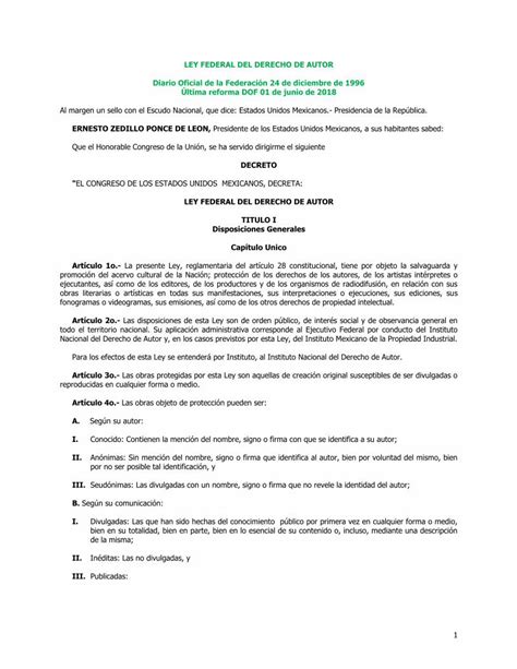 Pdf Ley Federal Del Derecho De Autor Ordenjuridico Gob Mx · 1 Ley