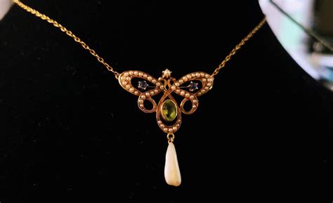 Vintage Lavaliere Pendant Necklace 14K Gold Seed Pearl Blue - Etsy