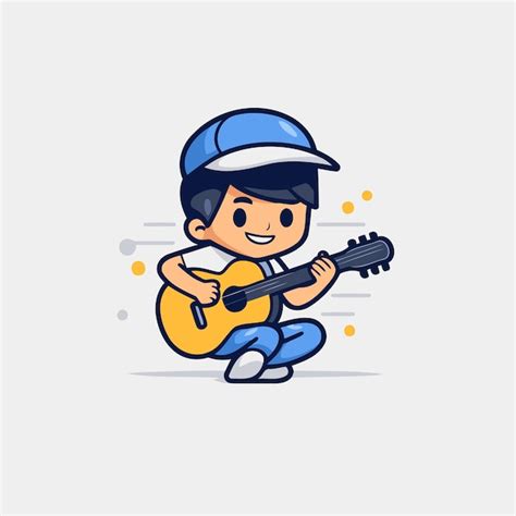 Premium Vector Boy Playing Guitar Cute Cartoon Character Vector