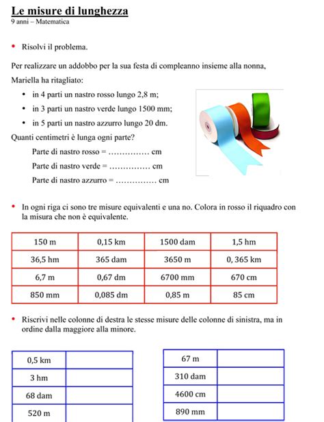 8 9 Anni Le Misure Di Lunghezza Scheda Matematica