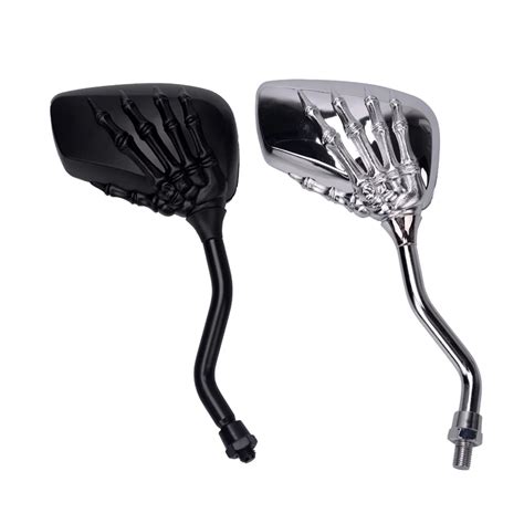 Pair 10mm Aluminum Chrome Skeleton Skull Hand Claw Rearview Mirror