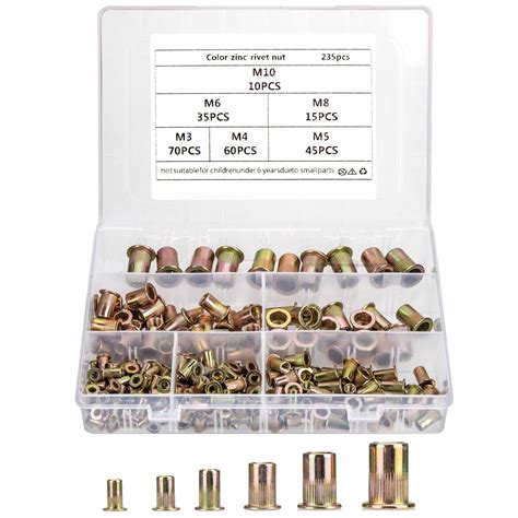 235 Pcs Sae Rivet Nut Assortment Kit Rivet Nuts Zinc Plated Carbon