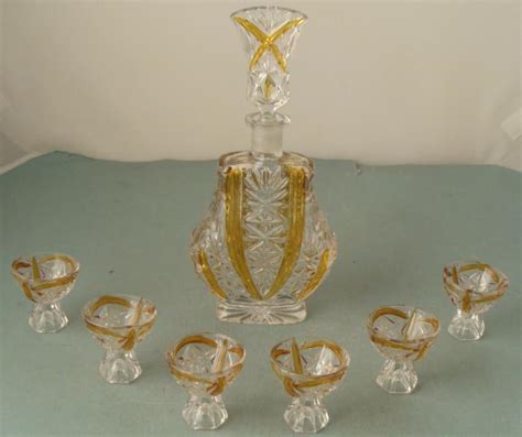 Vintage Cordial Set 6 Glasses Decanter Yellow Amber