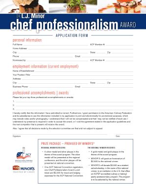 Fillable Online Acfncca Chef Professionalism Award Fax Email Print