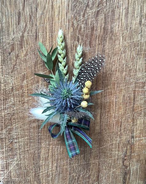 Scottish Thistle Dried Flower Boutonnière Choose Your Own Tartan