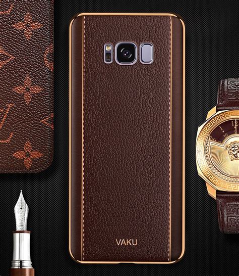 Vaku ® Samsung Galaxy S8 Vertical Leather Stitched Gold Electroplated Soft Tpu Back Cover