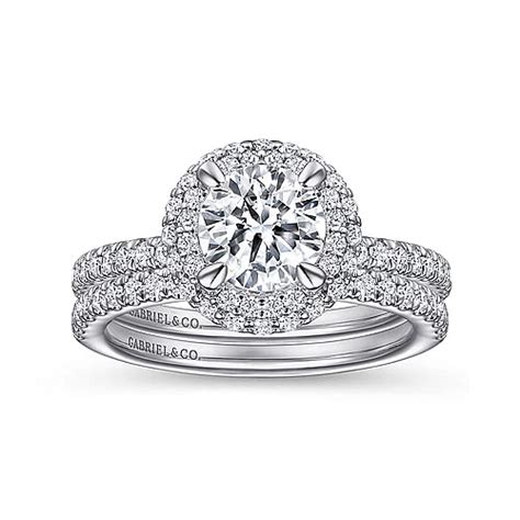 K White Gold Round Double Halo Diamond Engagement Ring