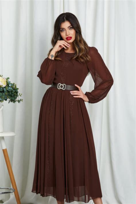 Rochie De Ocazie Bordo Midi Din Voal Rochii Voal