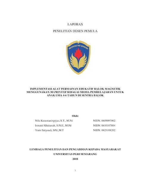 PDF LAPORAN PENELITIAN DOSEN PEMULAeprints Upgris Ac Id 519 1 Nila