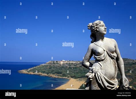 Calypso Statue Above Ramla Bay Gozo Island Malta Europe Stock Photo