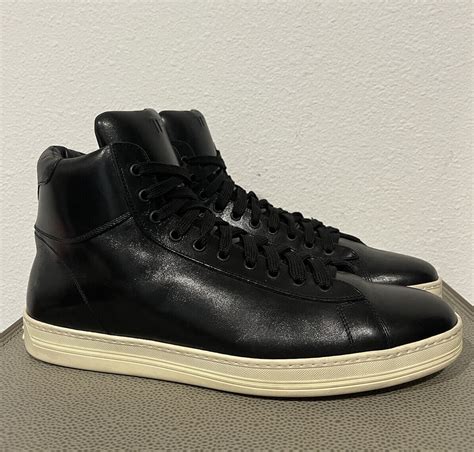 Tom Ford Russel High Top Sneaker Black Leather Sz Gem