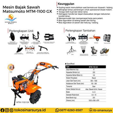 Jual Mesin Traktor Bajak Sawah Matsumoto MTM 1100 GX Tiller Cultivator