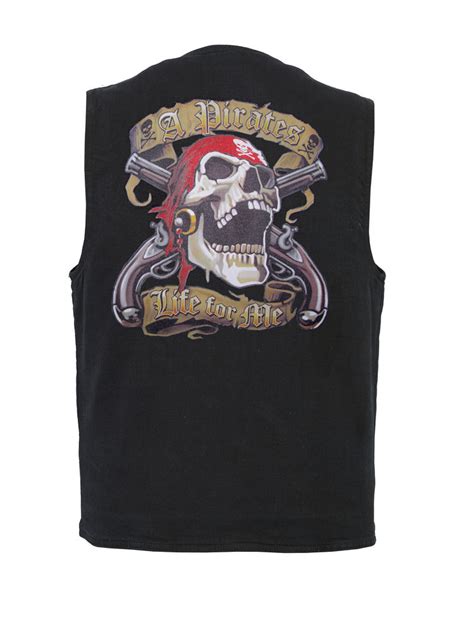 Mens Concealed Carry Black Denim Vest W Plain Sides Pirates Life