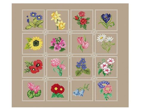 Flower Sampler Cross Stitch Pattern Flower Mini Small Floral Etsy