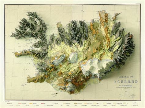 A Geological Map of Iceland, in High Relief , Map on Heavy Cotton ...