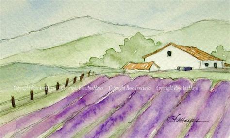 Lavender Field In Provence Original Watercolor France Painting