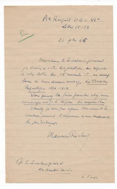 LETTRE MANUSCRITE SIGNÉE autographe Maurice RECLUS 1883 1972