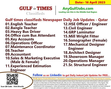 Gulf Times Classifieds Job Vacancies Qatar 16 April 2023 2024