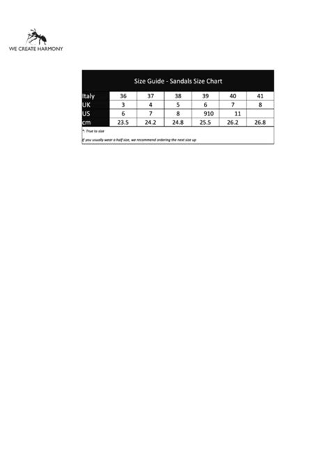 Top Sandal Size Charts Free To Download In Pdf Format