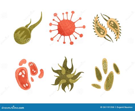 Bacteria And Germs Colorful Micro Organisms And Disease Causing Objects