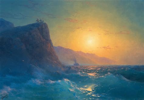 View Of A Steep Rocky Coast And A Rough Sea At Sunset By Ivan