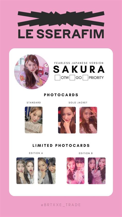 Le Sserafim Sakura Fearless Japanese Version Photocards Template