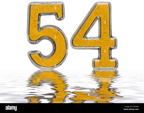 Numeral Fifty Four Reflected On The Water Surface Isolated On